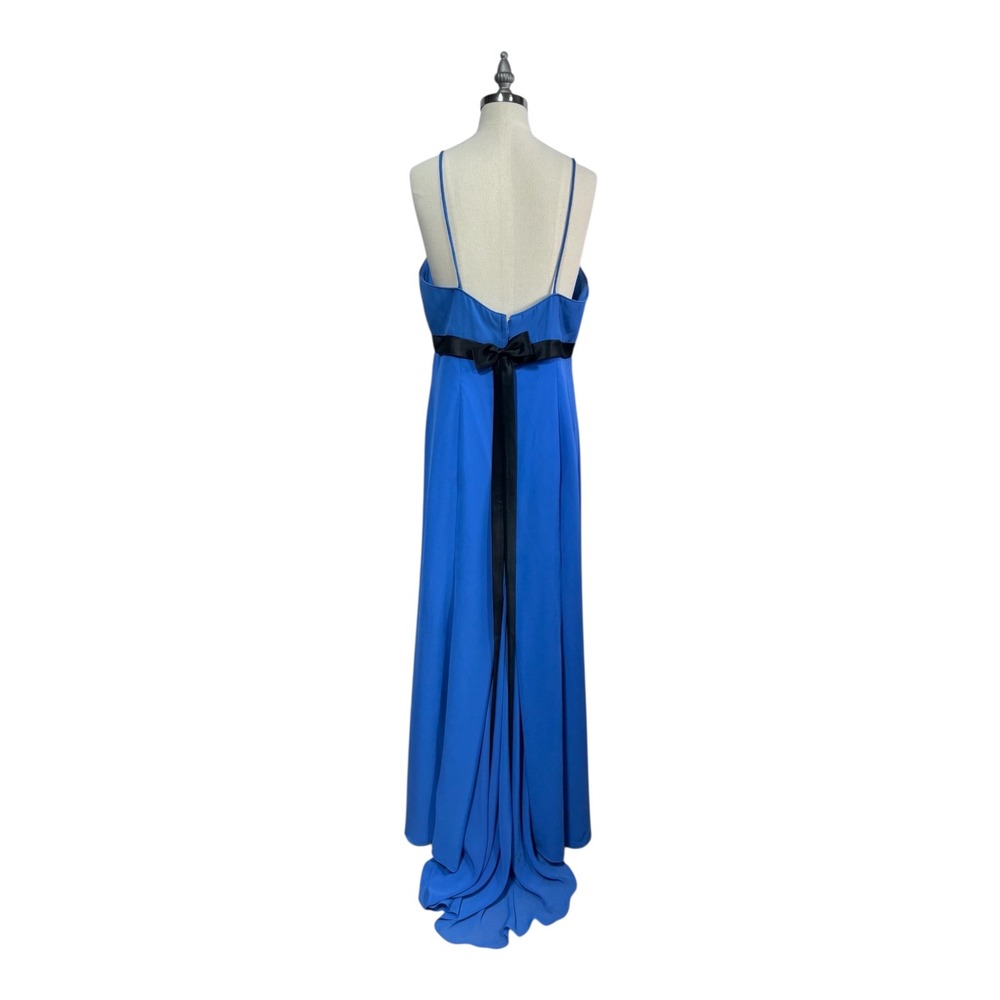 Linda Royal Blue Chiffon Maxi Gown Open Back Bow Detail Prom‎ Formal Women's 16 - Picture 10 of 13